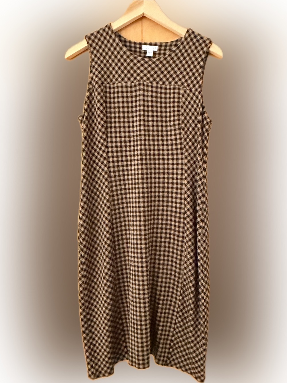 J. Jill Sleeveless Gingham Shift Ponte Dress in Brown and Black